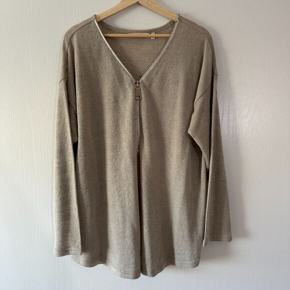 Soft Surroundings Womens Tan Valentina Zip Sweatshirt Top Half Zip Size Plus 2X - Picture 1 of 7
